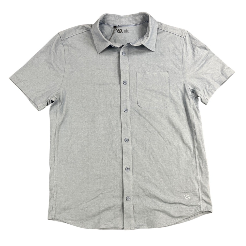 VRST Mens Small Button Down Shirt Short Sleeve Casual Solid Blue
